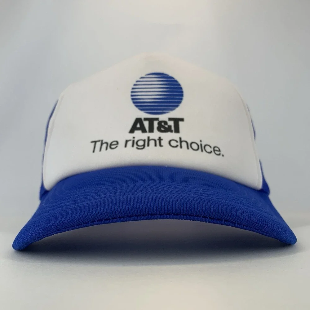 AT&T Hat The Right Choice Blue White Mesh Snapback OSFA Trucker Cap Vintage
